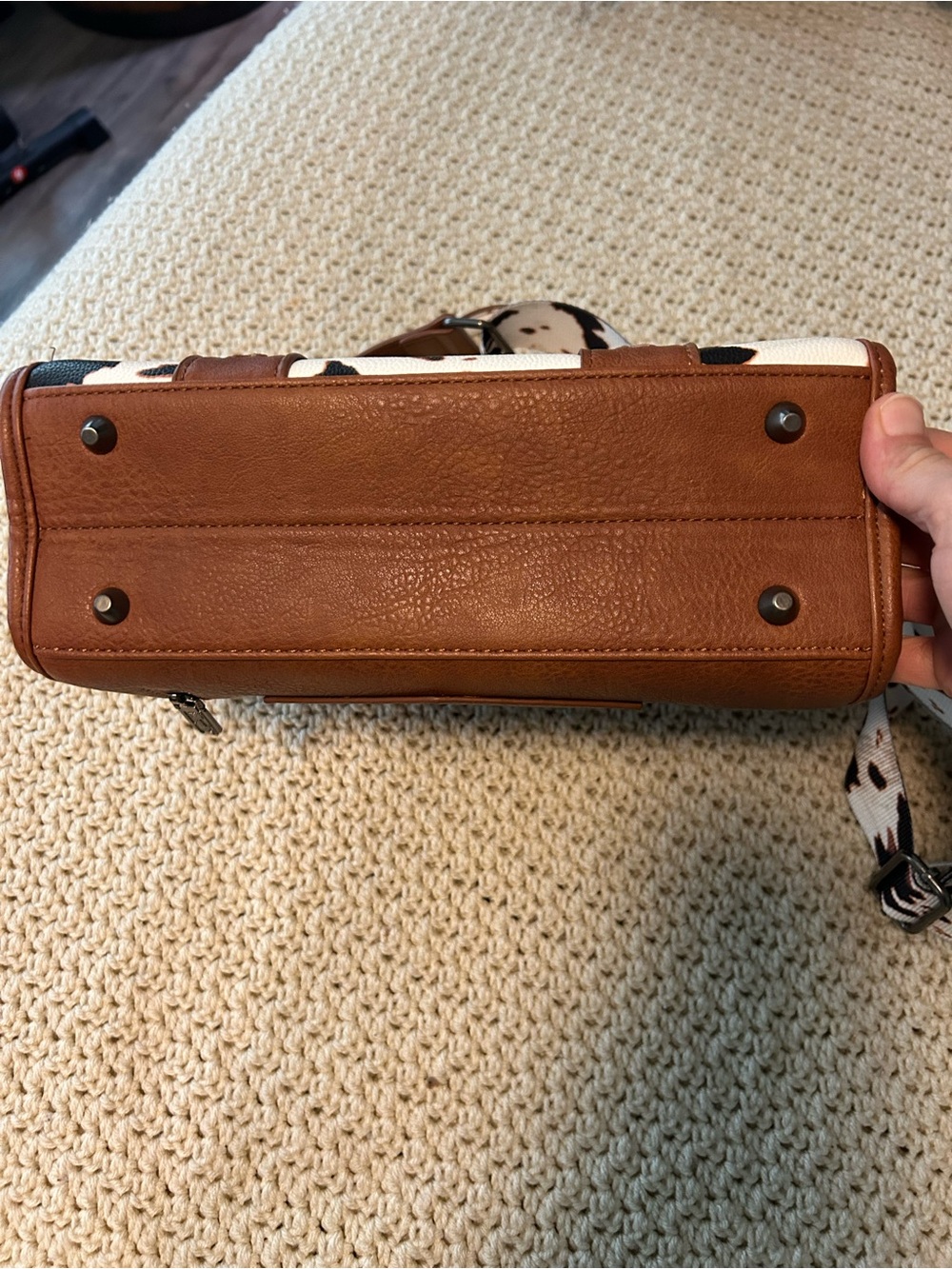 Wrangler Brown and White Cow Print Satchel with Leather Trim - Picture 8 of 8